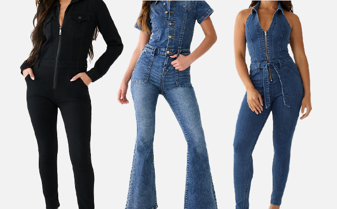 Three True Religion Womens Denim Jumpsuits