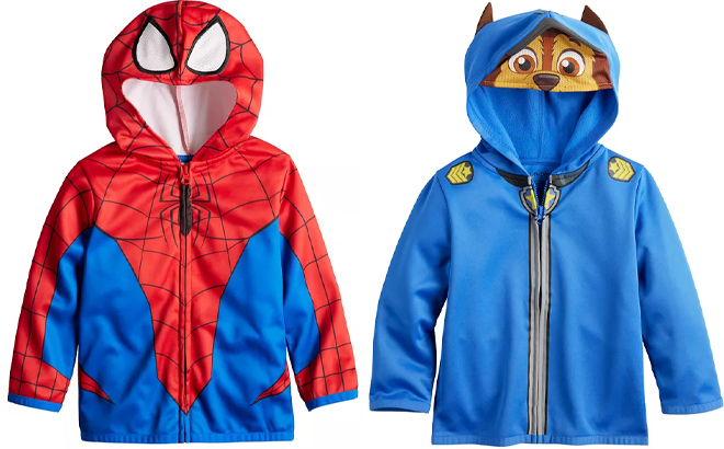 Toddler Boy Jumping Beans Spider Man Costume Fleece Hoodie and Toddler Boy Jumping Beans Paw Patrol Chase Costume Fleece Hoodie