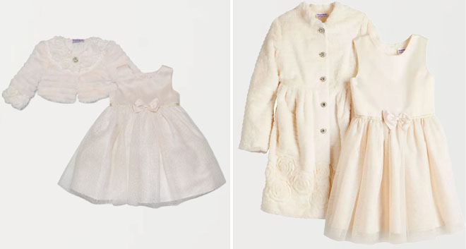 Toddler Girl Ballerina Dress Faux Fur Cardigan Set and Girls Flare Dress Rosettes Swing Jacket Set