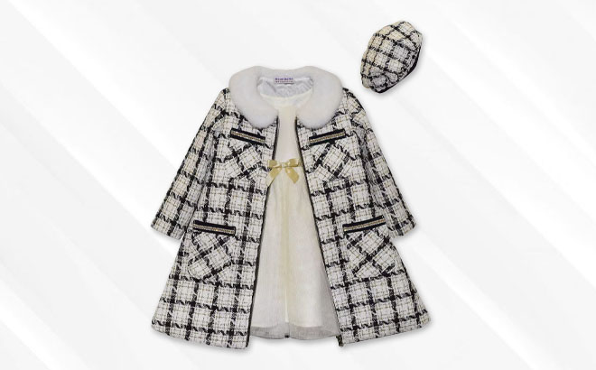 Toddler Girl Blueberi Boulevard Dress Boucle Patterned Coat Set