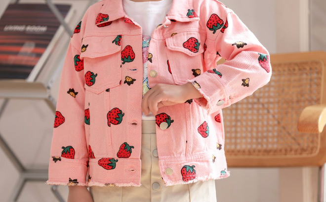 Toddler Girl Denim Strawberry Jacket