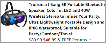 Tronsmart Bang Portable Bluetooth Speaker Order Summary