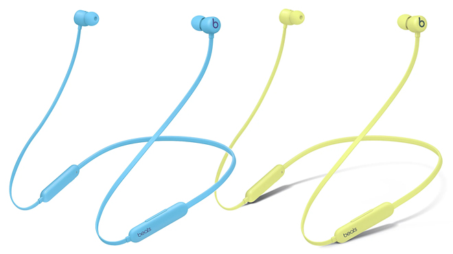 Two Beats Flex All Day Wireless Earphones in Blue and Yellow Colors