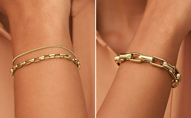 Two Fossil Womens Gold Bracelets