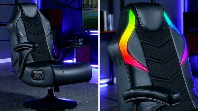 Two Images of X Rocker Nemesis RGB Gaming Chair in Black Color