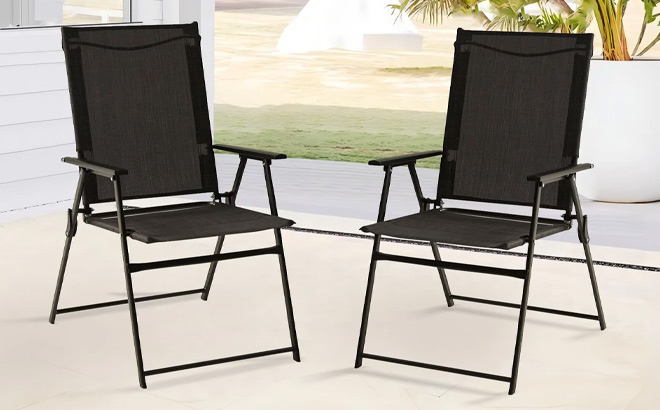 Two Mainstays Greyson Steel and Sling Armchair in Black