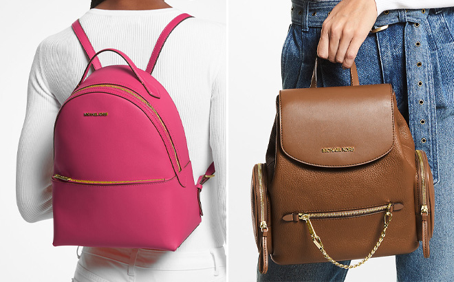 Two Michael Kors Backpacks in Pink and Brown