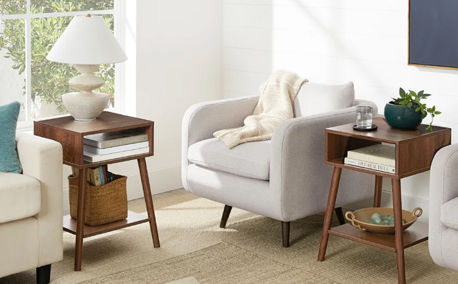 Two Mid Century Modern End Tables with Cubby