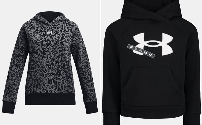 Under Armour Girls Rival Fleece Printed Hoodie and Girls Rival Fleece Metallic Logo Hoodie