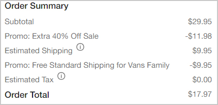 VANS Kids Shoes Order Summary