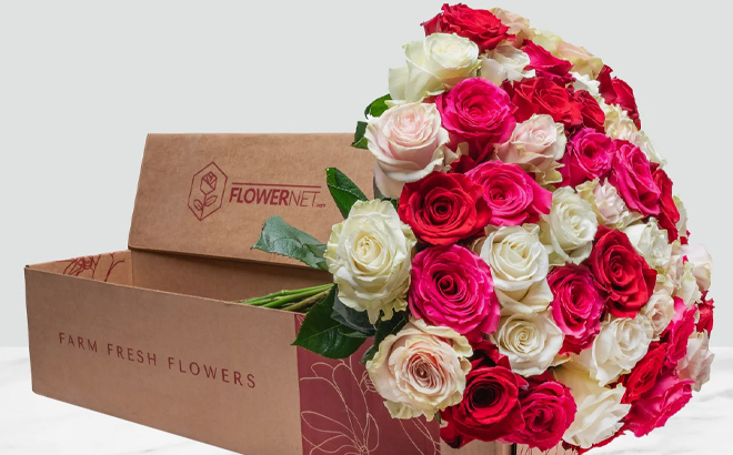 Valentines Day 50 stem Shades of Pink Roses in a box