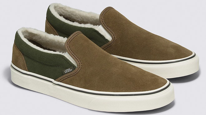 Vans Classic Slip On Sherpa Shoes in Kangaroo color