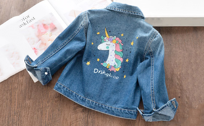 WIBACKER 1 8T Kids Toddlers Baby Girls Denim Jacket Unicorn Printed Coat Children Outerwear