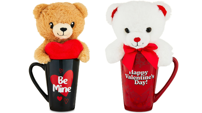 Way To Celebrate Valentines Day White Bear Plush Toy in Mug