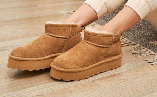 Woman is Wearing Bearpaw Retro Shorty Booties