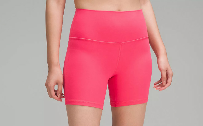 Woman is Wearing Lululemon Align High Rise Short in Lip Gloss Color