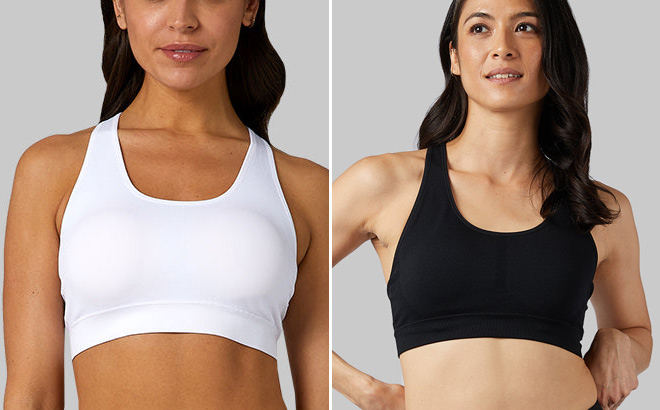 Women Wearing 32 Degrees Sports Bra in White and Black