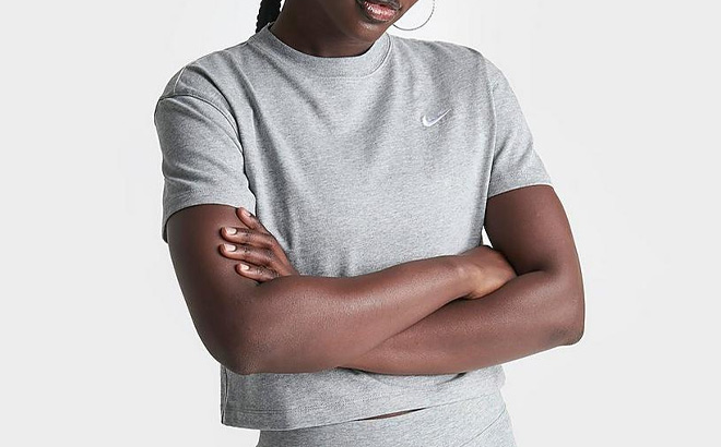 Womens Nike Solo Swoosh Essential Cropped T Shirt in Gray