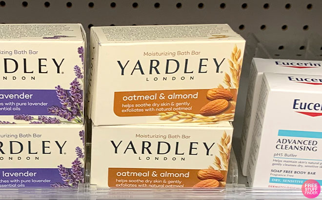 Yardley London Oatmeal and Almond Soap Bar on a Shelf