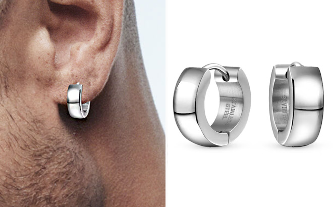 Zales Mens Bold Dome Huggie Hoop Earrings in Stainless Steel