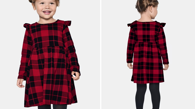 a Girl Wearing a The Childrens Place Buffalo Plaid Everyday Dress