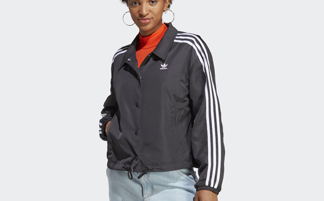 an Image of Adidas Womens Classic 3 Stripes Coach Jacket