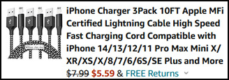 iPhone Lightning Cable 3 Pack Order Summary