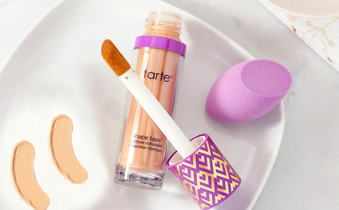 tarte Shape Tape Concealer with Sponge on the plate