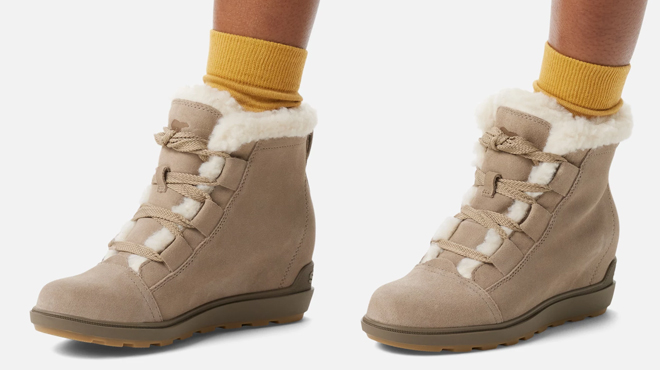 A Person Wearing Sorel Womens Evie II Cozy Bootie