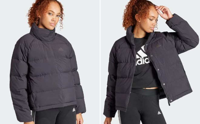 A Person is Wearing Adidas Helionic Relaxed Down Jacket