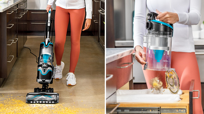 A Woman Cleaning with the Bissell SurfaceSense Multi Surface Upright Vacuum