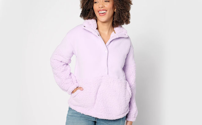 A Woman Wearing Koolaburra by UGG Bonded Sherpa Pullover