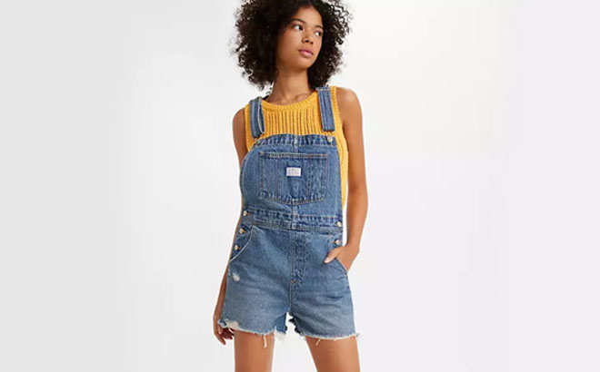 A Woman Wearing Levis Vintage Womens Shortalls