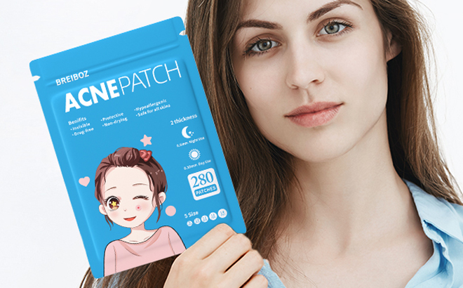 A person is holding the Breiboz Day and Night Acne Pimple Patches for Face