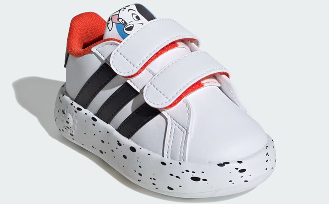 Adidas 101 Dalmatians Toddler Shoes on Gray Background