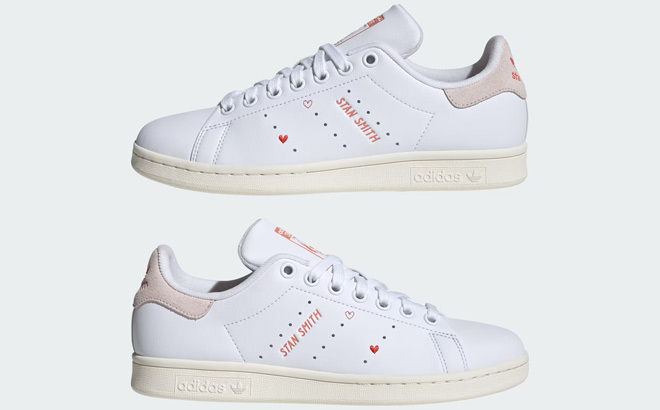 Adidas Stan Smith Womens Shoes in White and Bright Red Color