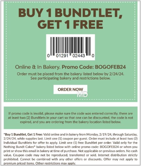 Buy 1 Get 1 FREE Bundlets At Nothing Bundt Cake Free Stuff Finder   BOGO Nothing Bundt Cakes Promo Code Offer Screenshot 1 