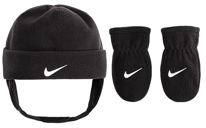Baby Nike Swoosh Fleece Cap Mittens Set
