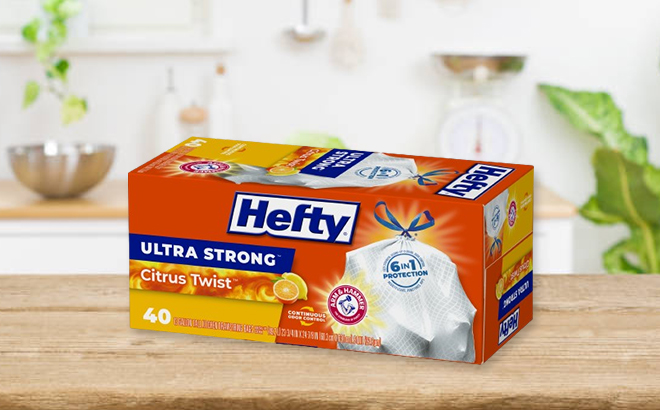 Box of Hefty 40 Count Ultra Strong Trash Bags in Citrus Twist Scent