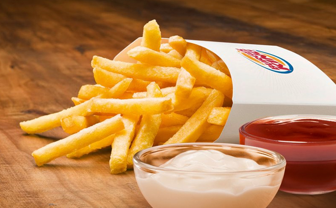 Burger King Fries on the table with condiments