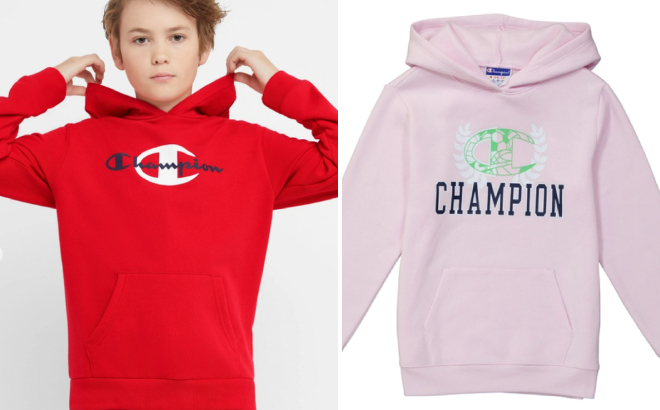 Champion Boys French Terry Graphic Hoodie and Girls Powerblend Fleece Hoodie