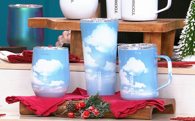 Corkcicle 3 Piece Hydration Drinkware Set in Cloud Pattern