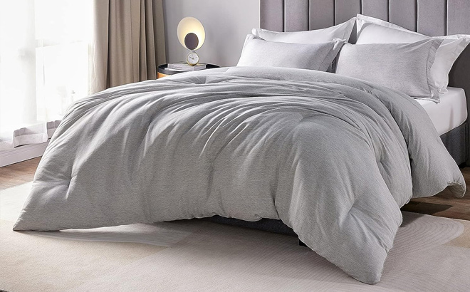 CozyLux King Size Comforter Set 3 Pieces Grey Soft Luxury