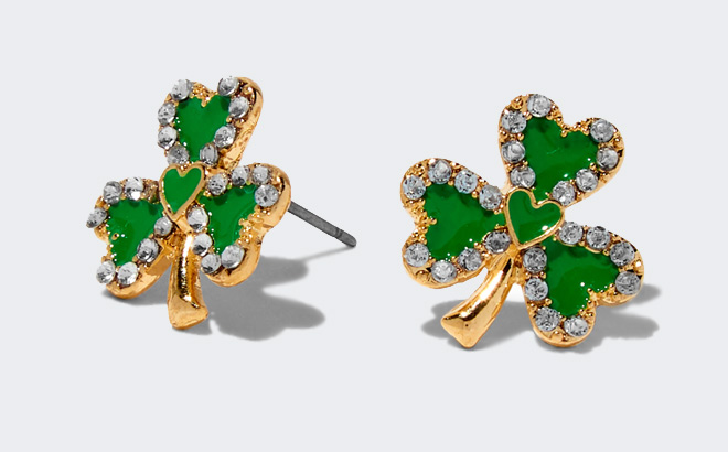 Crystal Framed Shamrock Stud Earrings