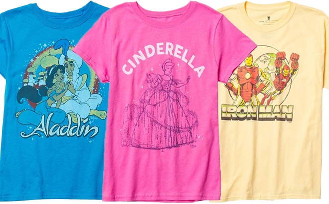 Disney Kids Shirts Iron Man Alladin and Cinderella