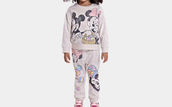 Disney Minnie and Mickey Toddler Crewneck and Joggers Set