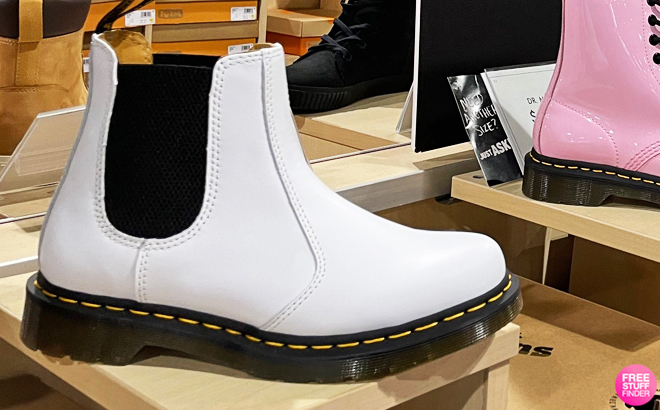 Dr Martens Yellow Stitch Chelsea Boots in White