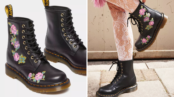 Dr Martens Womens 1460 8 Eye Boots in Black Floral