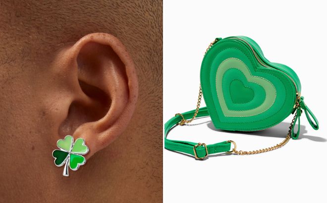 Enamel Shamrocks Stud Earrings and Heartthrob Green Quilted Crossbody Bag