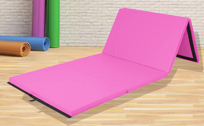 Folding Exercise Fitness Workout Gym Floor Mat in Pink